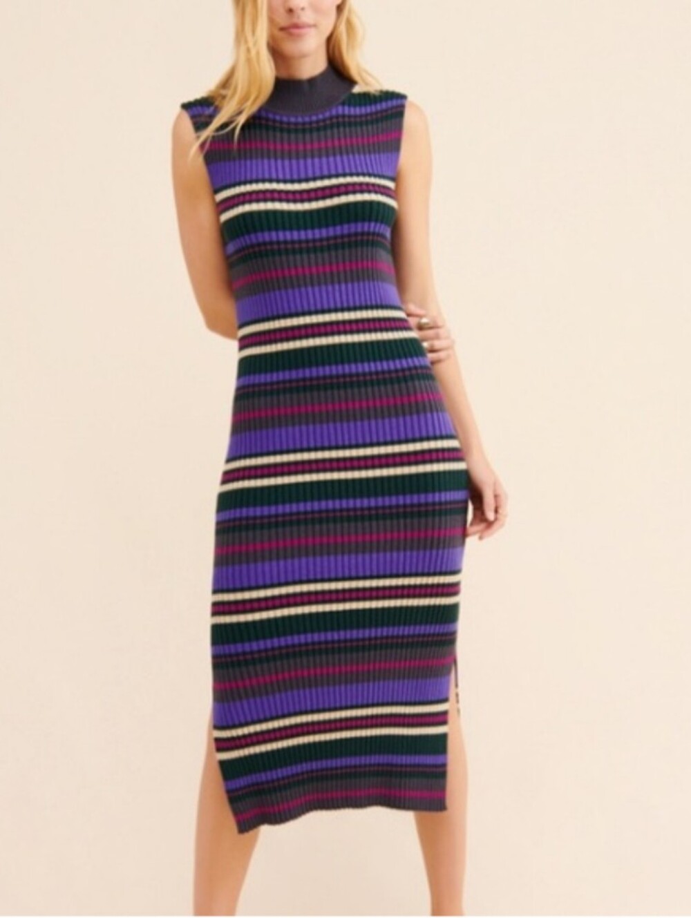 NWT Anthropologie Dolan Bodycon Sweater Dress S Midi Sleeveless Purple Gray
